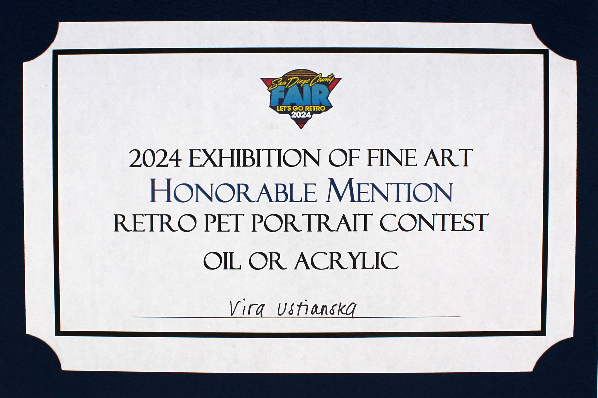 San Diego County Fair HONORABLE MENTION RETRO PET PORTRAIT ART COMPETITION 2024